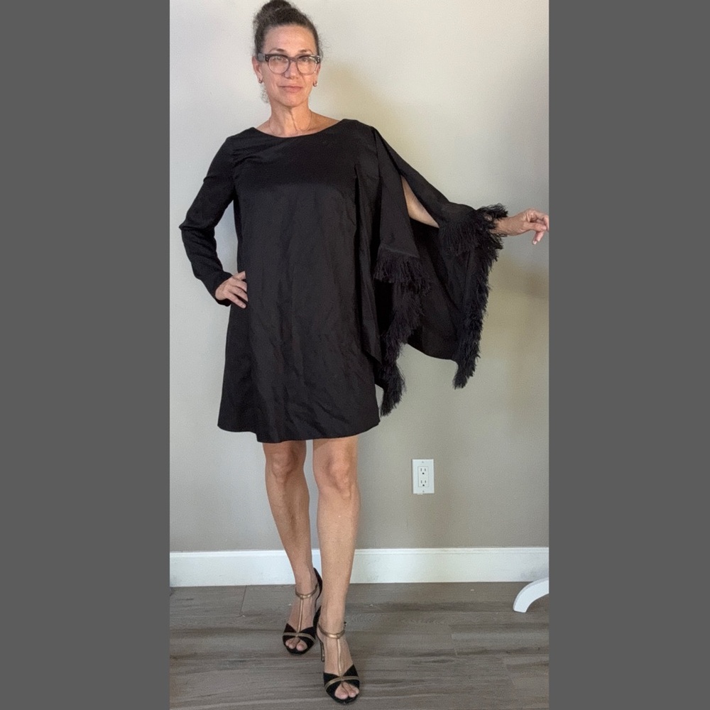 Mother of Pearl Avery Fringe trim angel sleeve Bateau Neckline Mini Dress Small